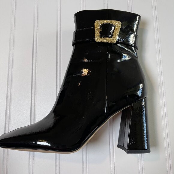 Sam Edelman Corinne Black Patent Square Toe Block Heel Ankle Boots Women 9.5 - Picture 6 of 15
